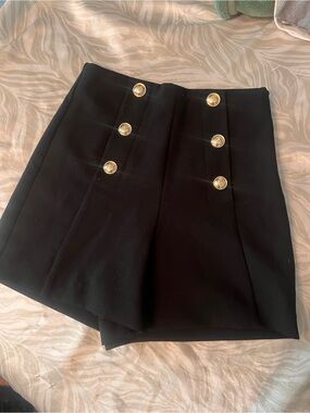 Zara Black high waisted Shorts with Gold Buttons